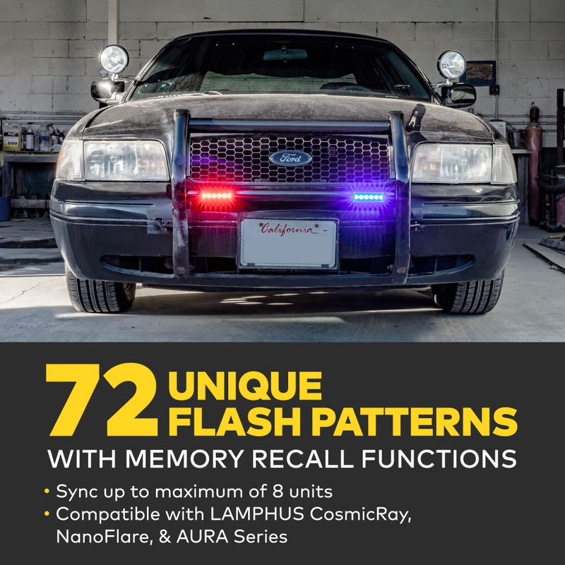 LAMPHUS 4pc PlanarFlash 6W Amber LED Surface Mount Police Grill Strobe Warning Lights [Sync-able Modes] Yellow 12V Grille Flashing Emergency Fire Lights for Snowplow Pilot Work Truck Vehicle - Image 2